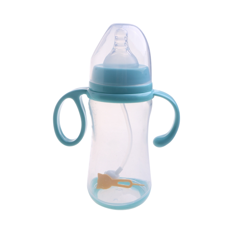 Baby Fles Melk Voeden Drinken Cup Brede Kaliber Siliconen Tepel Melk Fles D5QA: Blue-180ml