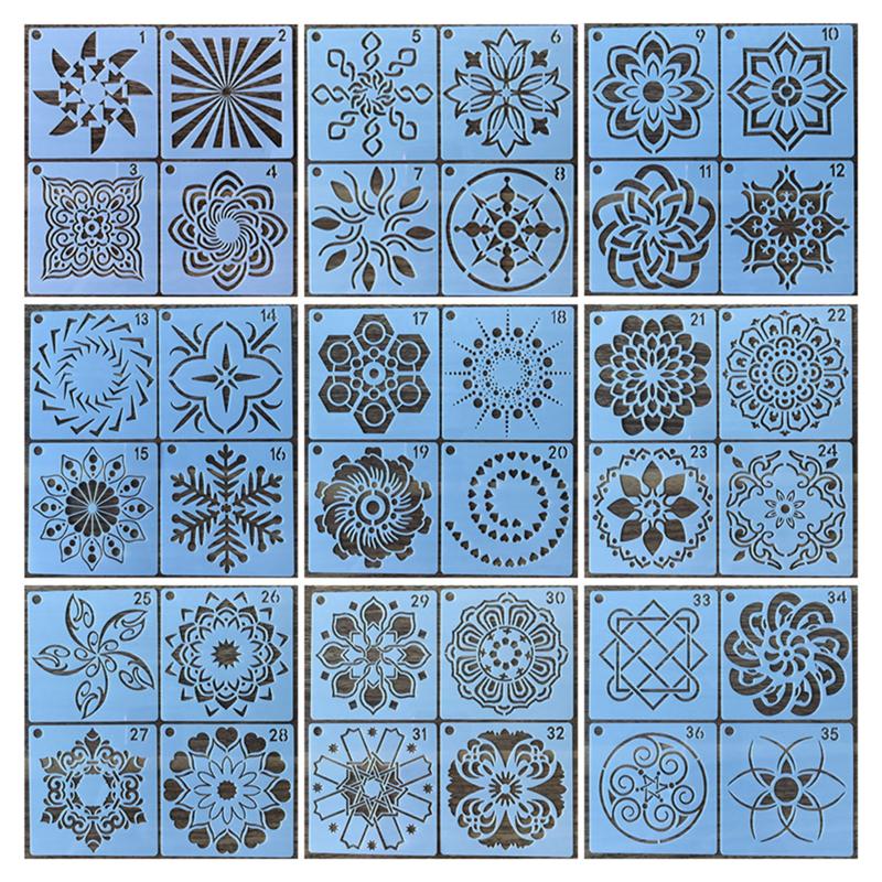 36 stk malesjablon hul mandala flot gør-det-selv tegning stencil malet dekor tegneværktøj tapet