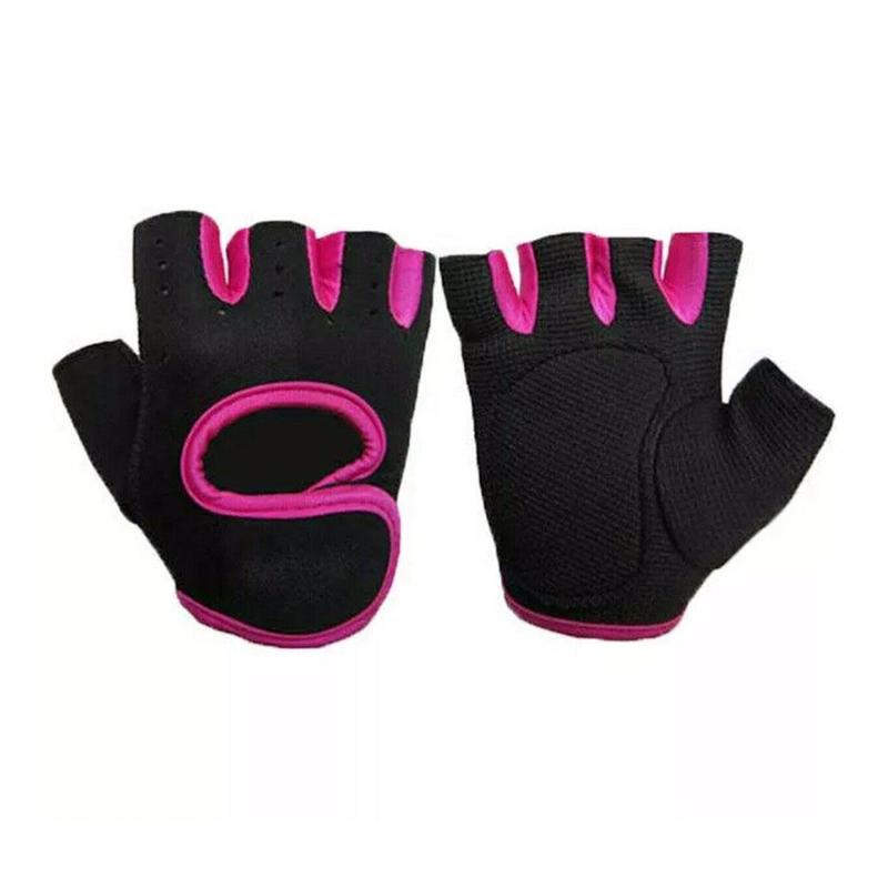 Guantes antideslizantes de medio dedo para Fitness, Unisex, levantamiento de pesas, entrenamiento, deportes al aire libre: Rose Red / S