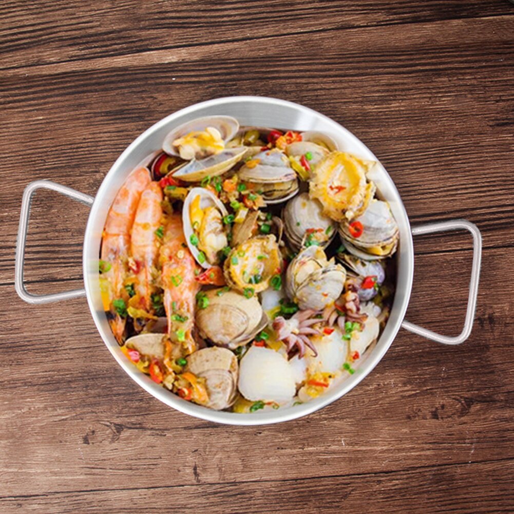 Paella Shallow Flat Cooking Tool Frying Stainless Steel Seafood Pot Cooker Stockpot Spaghetti Noodles Kitchen Double Ear