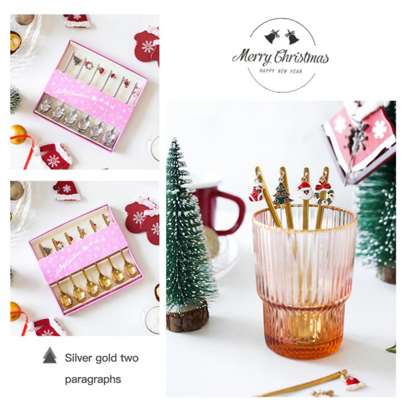 Year Metal Merry Christmas Spoons Xmas Party Tableware Ornaments Christmas Decorations Coffee Dessert Spoon Home Table