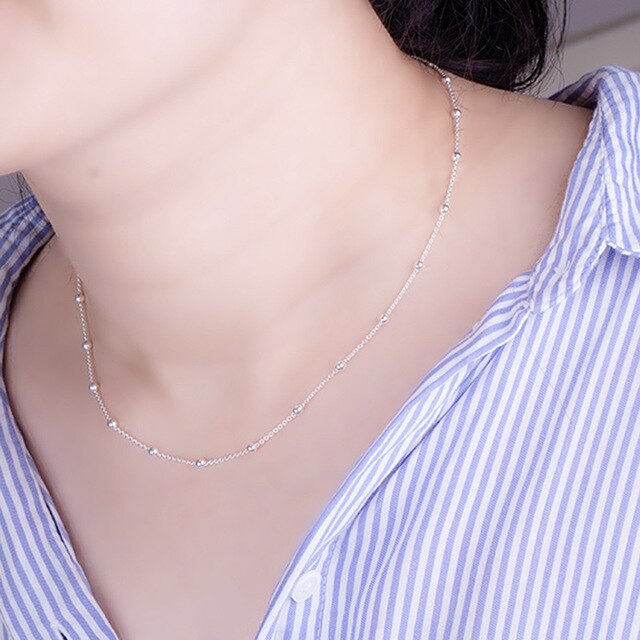 925 sterling silver jewelry bohemia bead chain necklace chokers necklaces for women trendy clavicle chain girl: Silver