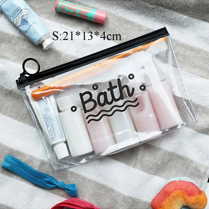 Bolsa de cosméticos transparente a la para mujer, bolsa de maquillaje grande de PVC transparente, organizador de artículos de tocador de viaje impermeable, bolsa de almacenamiento y lavado: Rosa