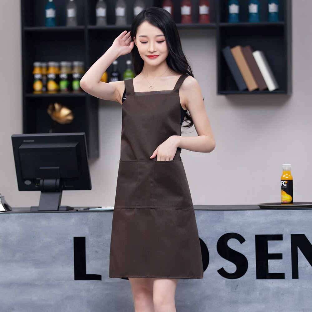 Monochrome double shoulder strap apron unisex kitchen cook apron barbecue haircut work apron restaurant waiter apron