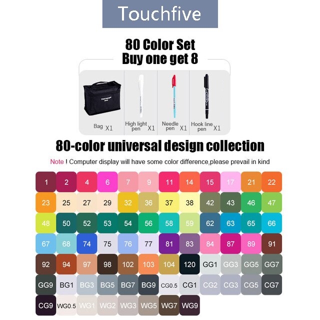 Touchfive Marker 30/40/60/80 Farben Kunst Marker Set Fettige Alkohol Basierend Skizze Marker Stift für künstler Zeichnung Manga Animation: 80 universal design