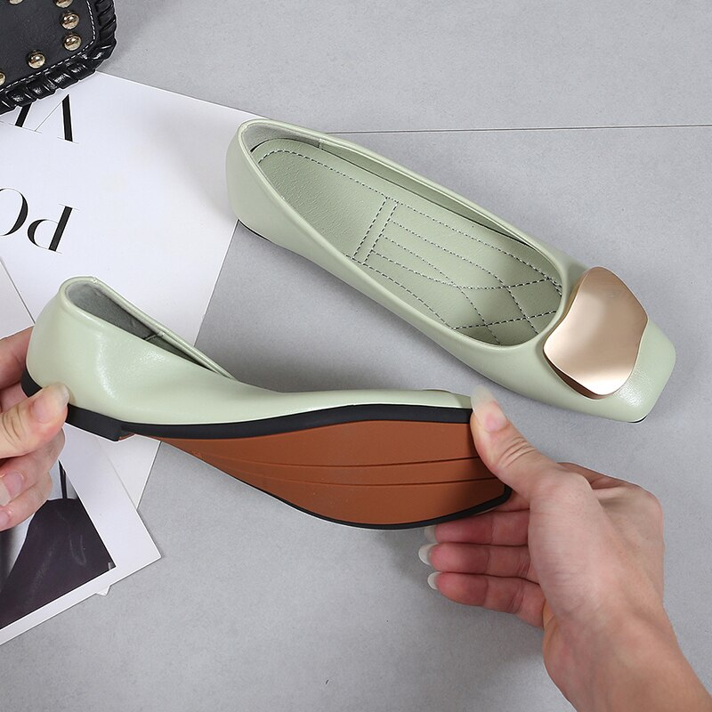 Mocassins de à bout carré pour femmes, ballerines plates à la , chaussures de peu profondes, boucle en métal,