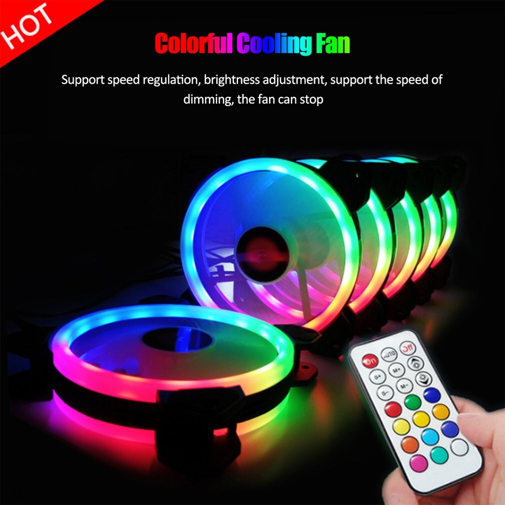 Pack de 3 ventiladores LED de refrigeración RGB de 120mm, 12V con Control remoto para ordenador y PC CPU
