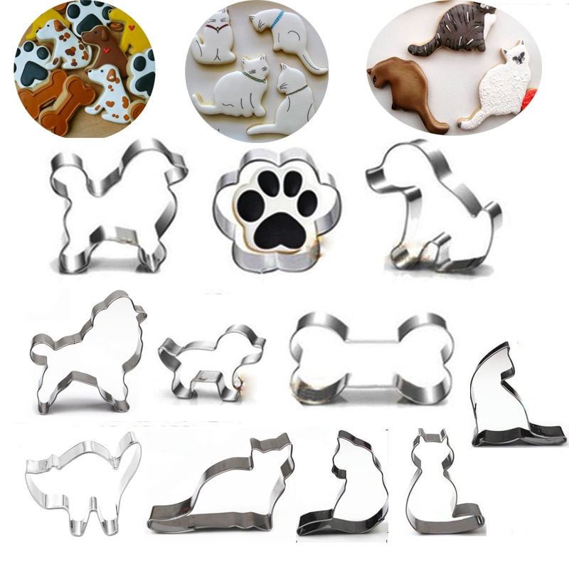 Dier honden katten kitty puppy klauw bone rvs cookie cutter party Biscuit mold fondant cake Gebak decor cupcake topper