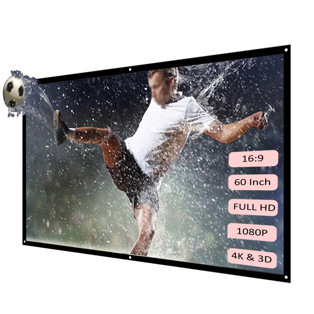 H60 60” Portable Projector Screen HD 16:9 White Dacron Diagonal Video Projection Screen Foldable Wall Mounted for Home Theater