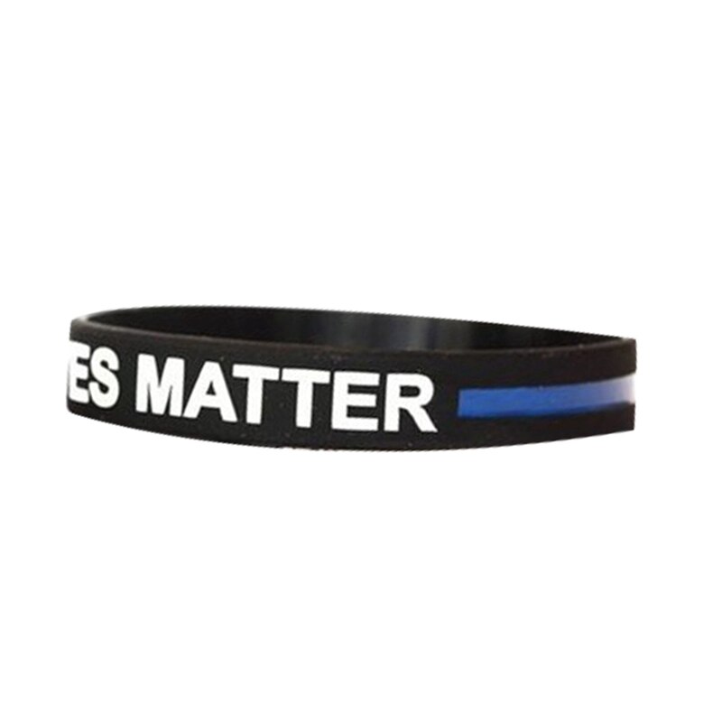 ! Pulseras de goma de silicona de línea azul y negra fina, pulseras de estilo policial Lives Matter,