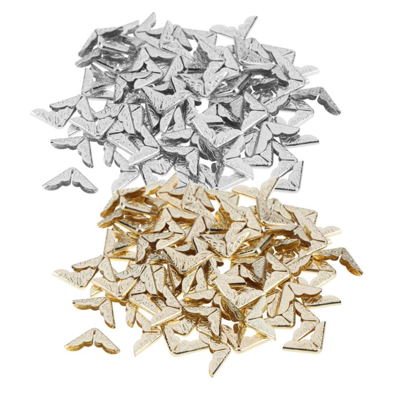 100 esquinas de Metal para libros, álbumes de recortes, álbumes de fotos, protectores de esquina, artesanías de Metal en oro plateado para menú de archivos de tarjetas