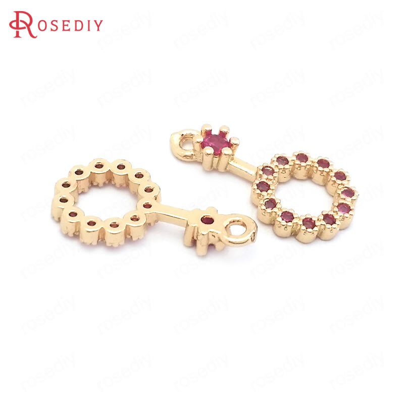 (38539)10PCS 8x15MM 24K Oro Champagne di Colore Ottone e Zircone Tondo Pendenti E Ciondoli Pendenti Con Gemme E Perle di Gioielli di Alta Qualità realizzazione di Accessori