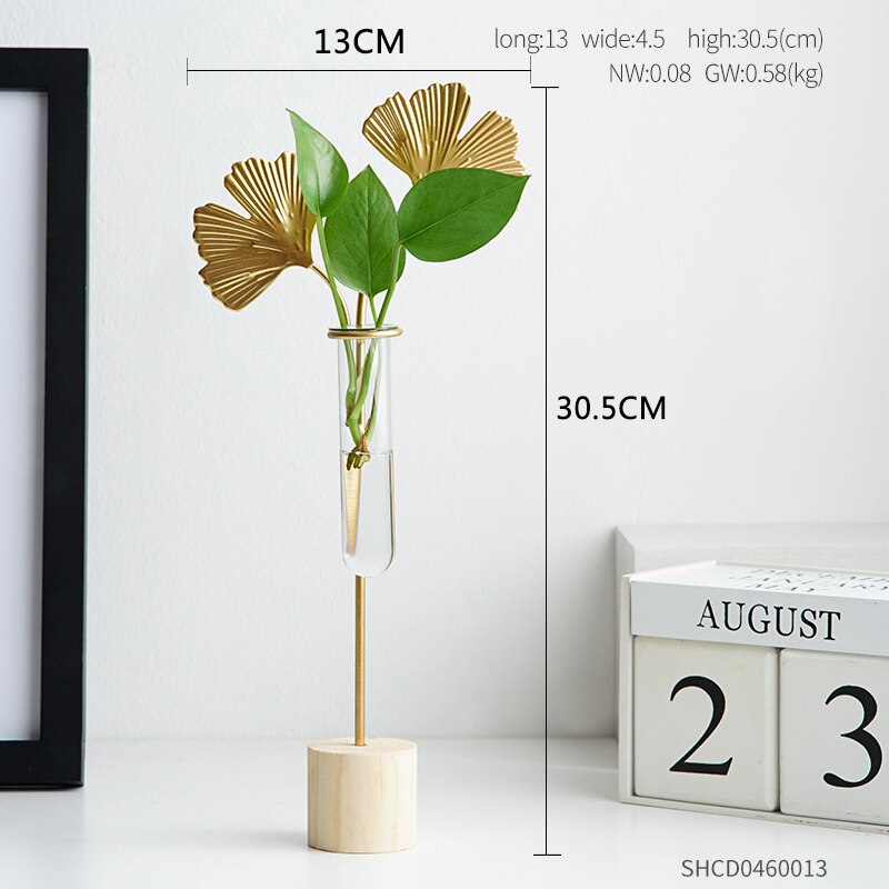 Pohjoismainen sisustus kodin lasi maljakko istutuspöytä geometrinen terraario pöytä työpöytä hydroponics kasvi bonsai kukkaruukku kodin sisustus: Ginkgo lehtimaljakko