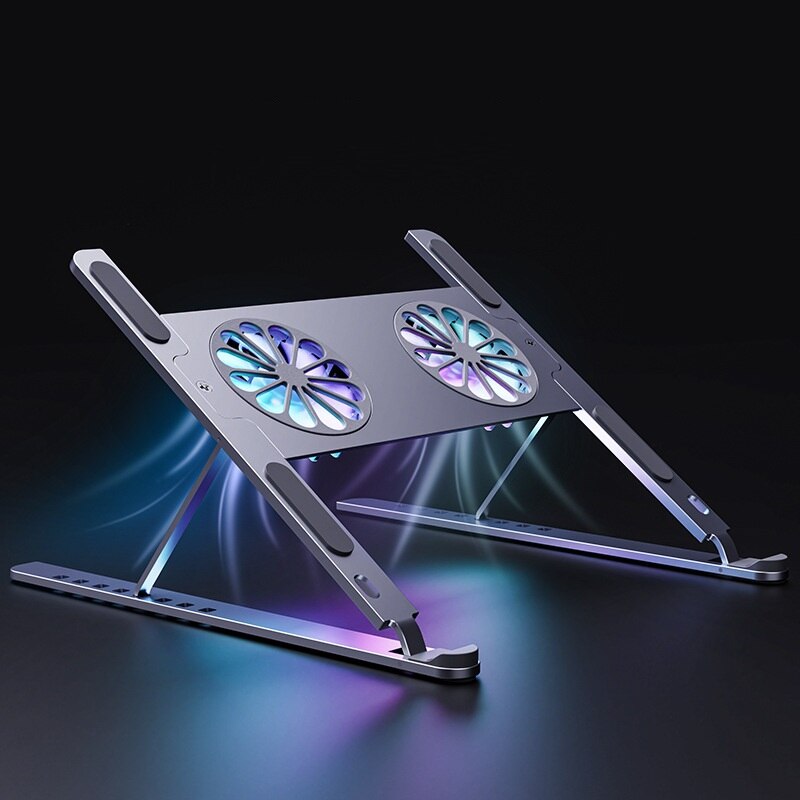 Aluminium Verstelbare Laptop Stand Koelventilator Houder Met Dubbele Ergonomische Draagbare Tablet Houder Base Notebook Accessoires