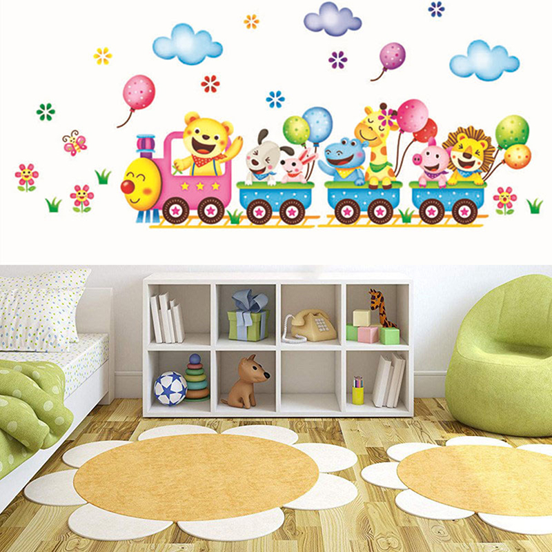 Diy Dieren Trein Muursticker Voor Kids Baby Kamer Nursery Home Decor Muurschilderingen