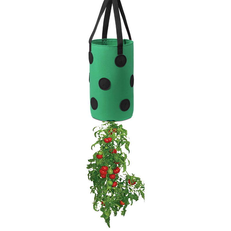 Bolsa de cultivo de tomate colgante de fieltro multifunción con 13 agujeros, macetero de fresa, verduras, flores, bolsas de cultivo de plantas, maceta de jardín: Verde
