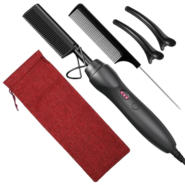 Portable Ceramic Hair Curler Electric Heating Comb Hair Straightener Curler Wet Dry Hair Straightening Hair Styling Tool: Orange / US