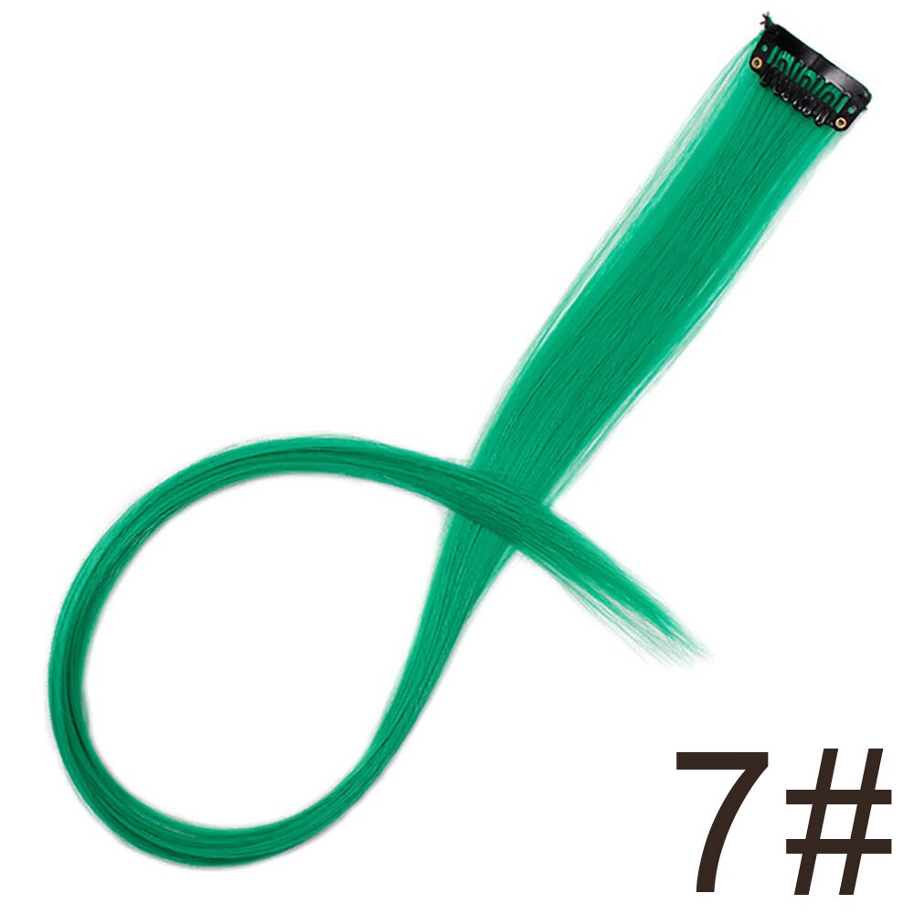 Long 20"Inches Synthetic Single Clip Hair Extensions Rainbow Colors Straight Hairpiece for Women 10PCS/pack: green