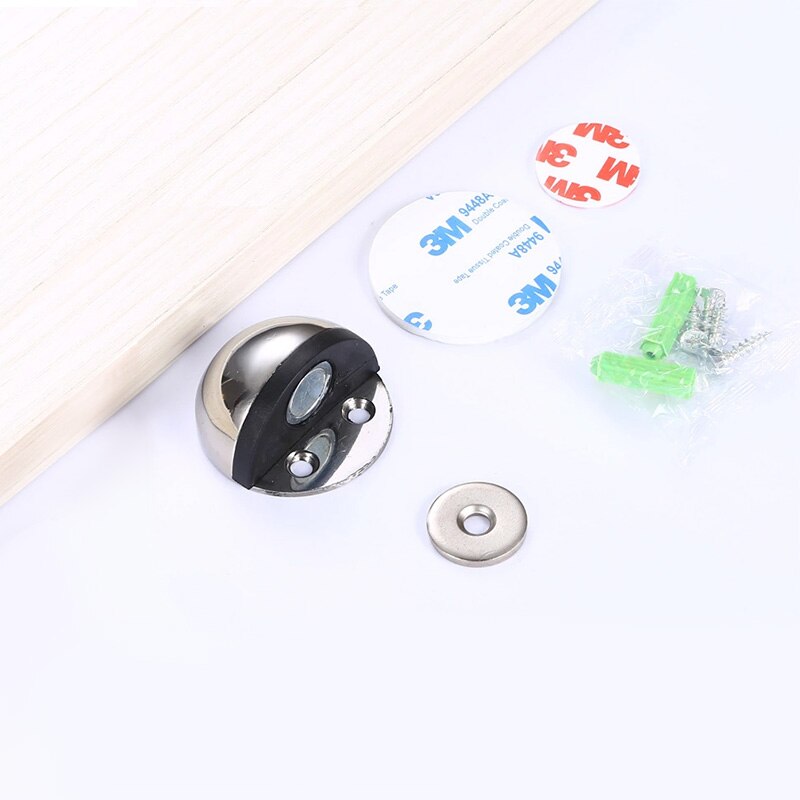 Rustfrit stål magnet dør stopper gummi dør prop anti-kollision træ toilet dør holder lås dørstop møbler hardware: Blank sølv