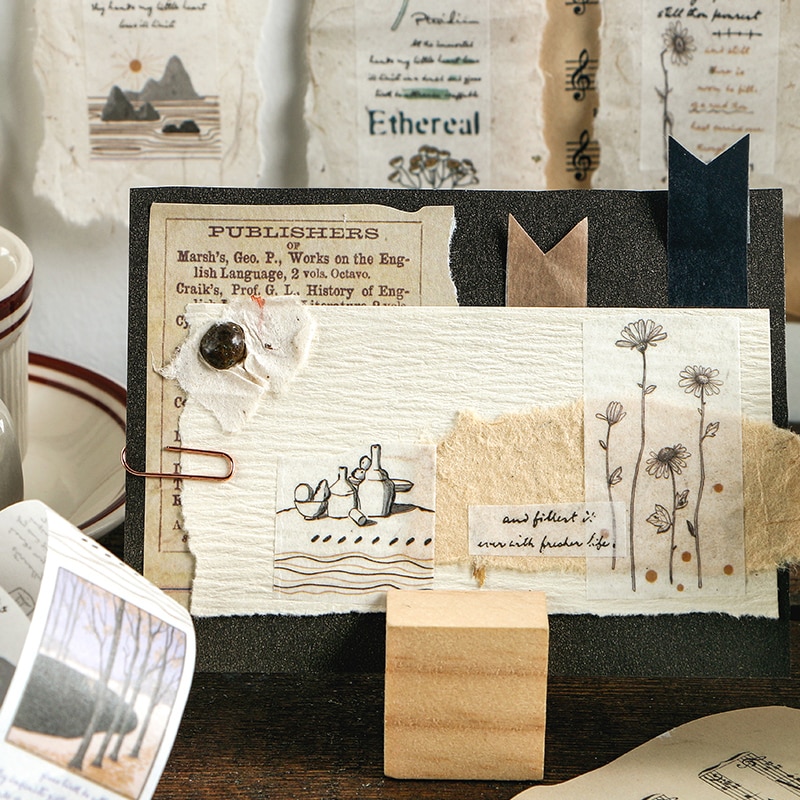 Retro Natural Collage Series Bullet Journal Washi Tape Plants Decorative Adhesive Tape Diy Scrapbooking Sticker Label Stationery