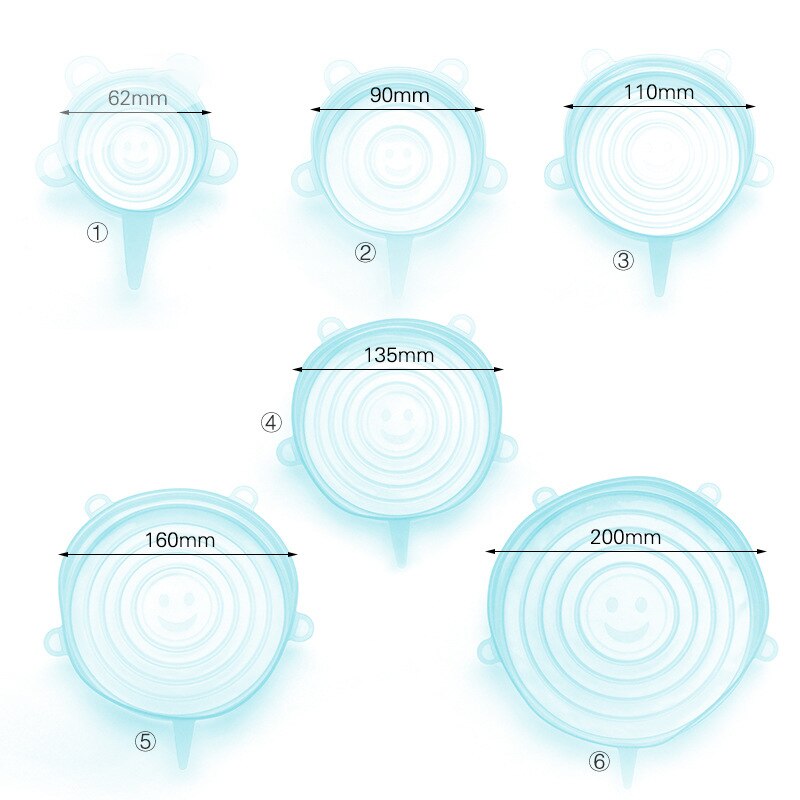 Alibeans 6 stuks/set voedsel siliconen afdekdop universele siliconen deksels voor kookgerei kom herbruikbare rekdeksels keukenaccessoires