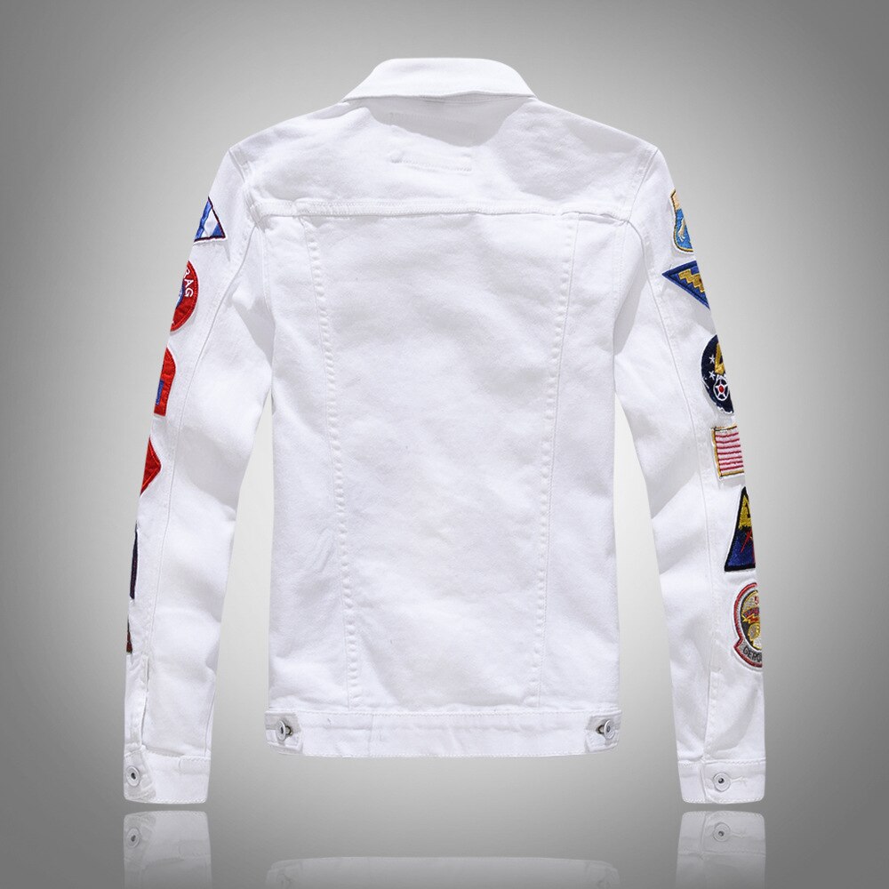 Streetwear punk stil herre jakke hvid grøn farve patches splejset hip hop denim jakke herre bomber jakker frakke homme