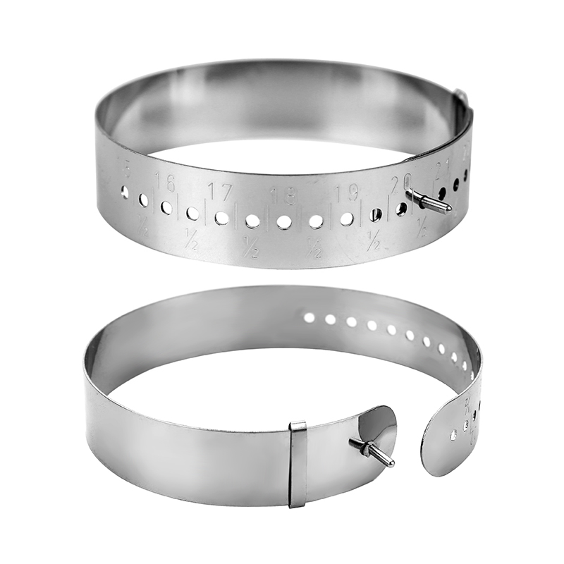 Brazalete de plástico con medidor de calibre ajustable, pulsera de medida de tamaño para bricolaje, herramientas de fabricación de joyas, longitud de 15-25cm, 1 Uds.: stainless steel