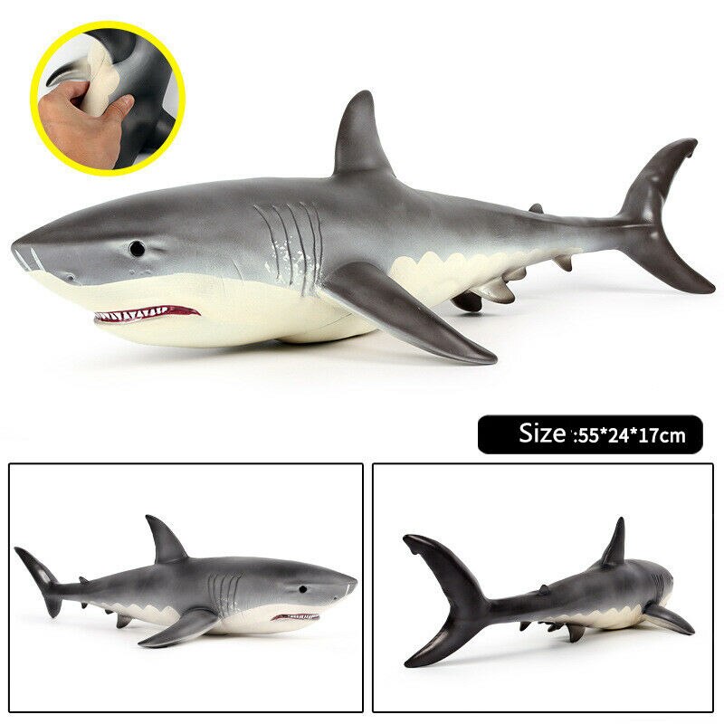 55CM Large Size White Shark Big Shark Figures Model Sea Life Animals Soft Great Lifelike Educational Toys For Kids