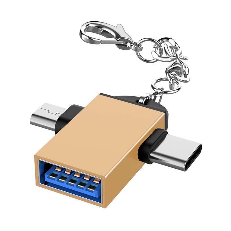 Android Type-C 2 In 1 OTG Micro USB Host Power T Splitter USB 3.1 Adapter: rose Belt chain