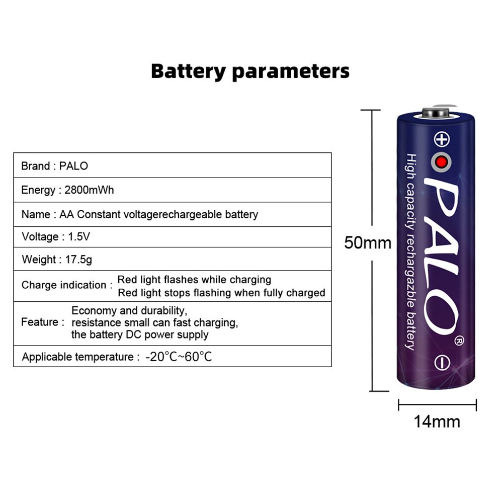 Palo 1.5V Aa Batterij 2800Mah Li-Ion Aa Batterij Oplaadbare Aa Batterieria Li-Ion Oplaadbare Batterij Batterijen