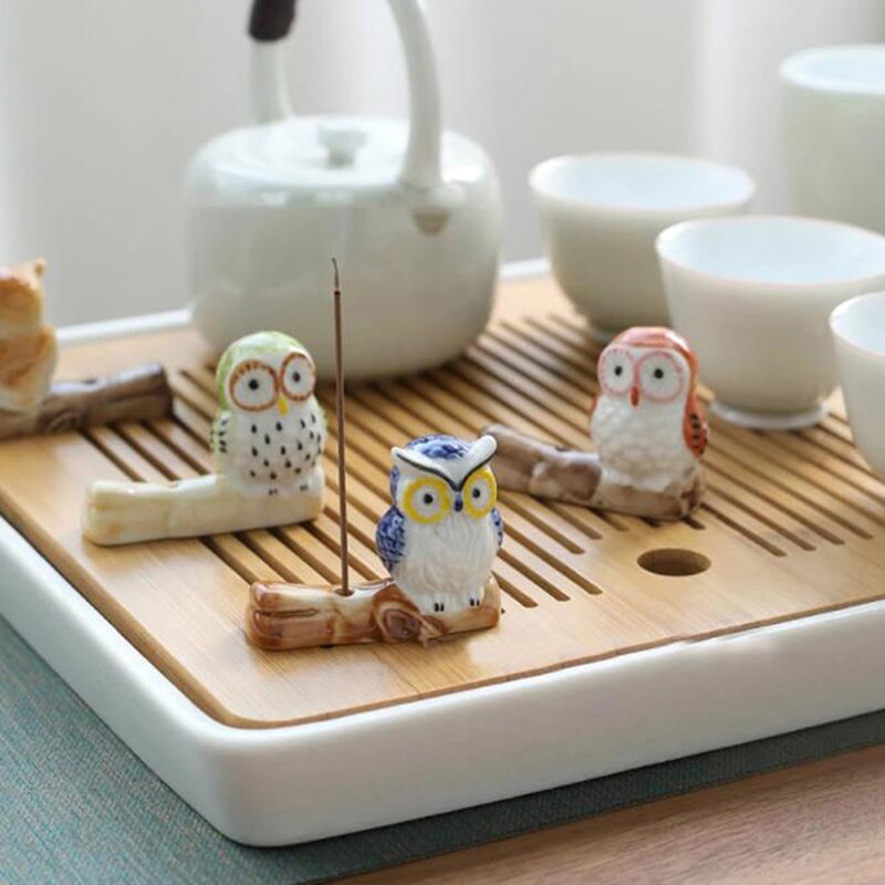 Ceramic Owl Incense Stick Rack Incense Burner Holder Chopstick Rest Table Decor