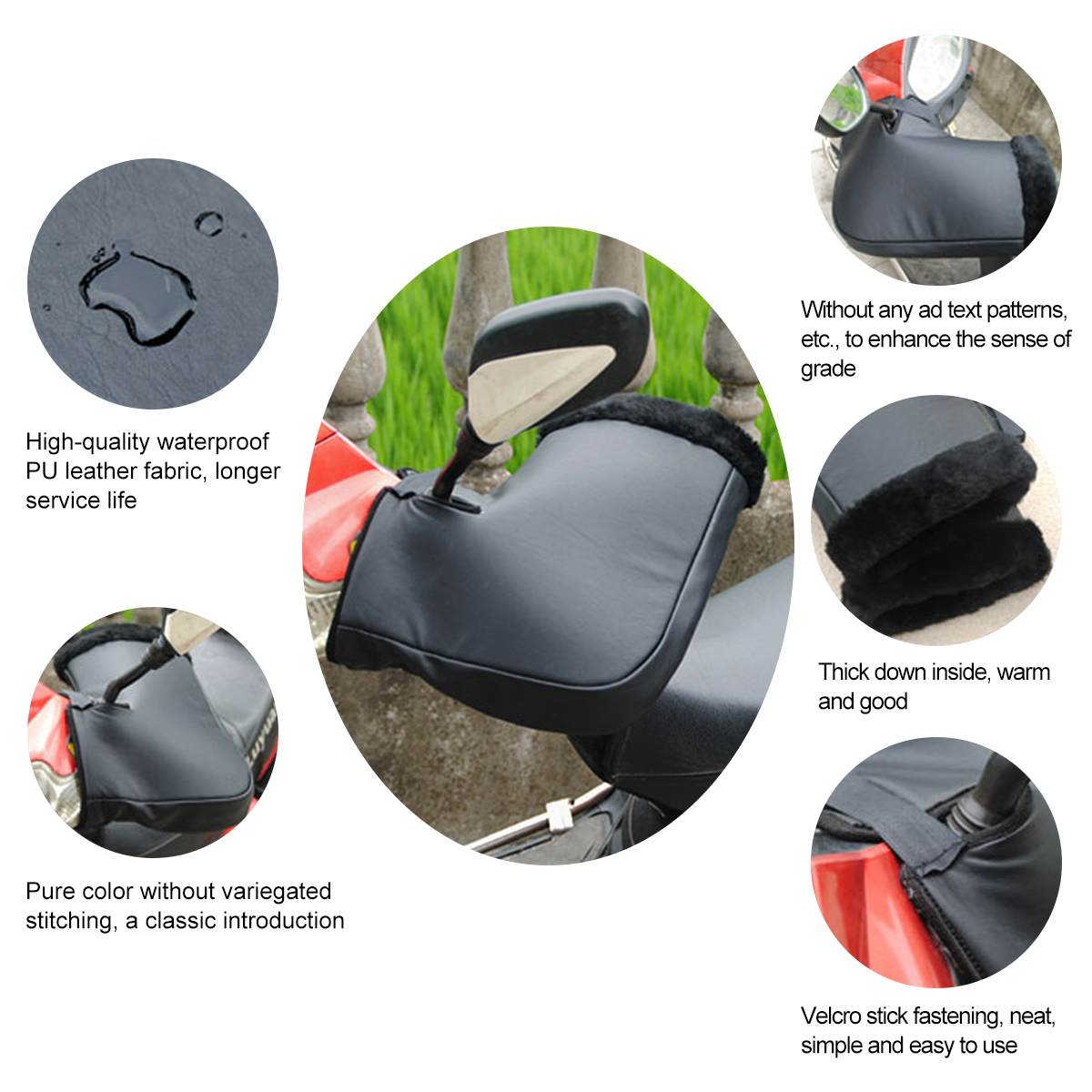 Motorfiets Stuur Winddicht Pu Winter Dikke Warme Stuur Moffen Thermische Cover Handschoenen Universele Voor Motorfietsen, Scooters