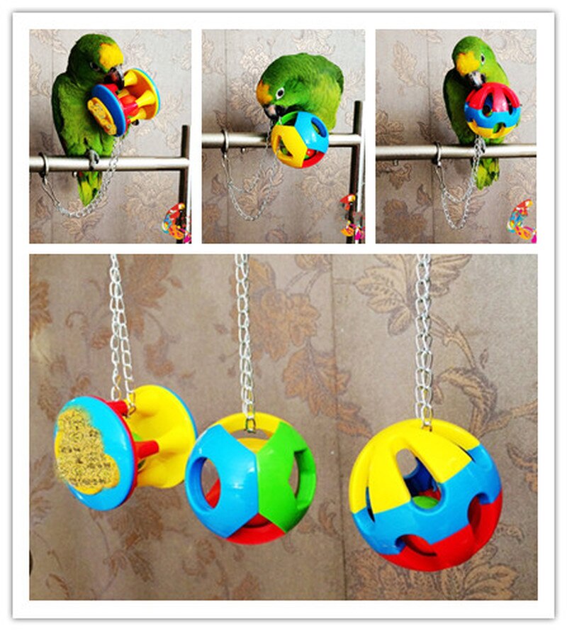1PC animal de compagnie oiseau en plastique mâcher balle mignon animal perroquet jouet oiseau creux cloche boule chaîne Cage jouet pour perroquet calopsitte perruche