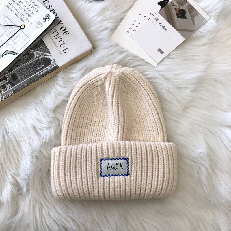 Enorme cappello di lana donna inverno addensare berretti circonferenza della testa grande cappello freddo cappello di lana spesso cappello lavorato a maglia fuori misura: Beige