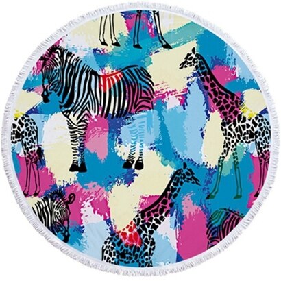Luipaard Tijger Patroon Gedrukt Ronde Strandlaken Met Kwasten Microfiber 150Cm Zomer Zwemmen Picknick Mat Tapijt Reizen Deken: Beach towel12