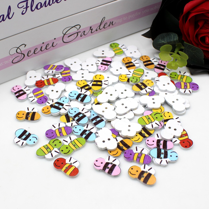 50Pcs Little Bee Hoofd Houten Knopen Naaien Scrapbooking Kleding Hoofddeksels Handgemaakte Ambachten Home Decor Accessoires Diy