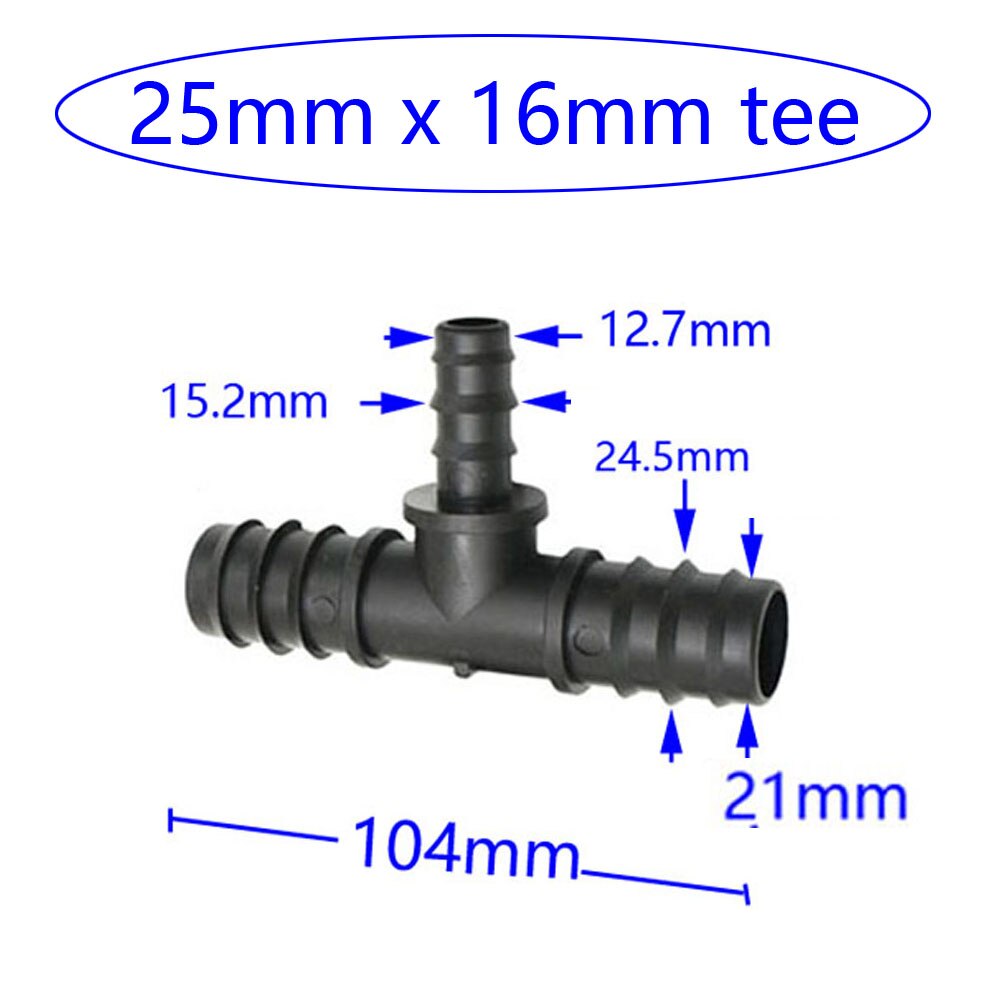 Puutarhan vesiletku 25mm/20mm/16mm pienentävä tee väkäliitin 3/4 1/2 letku vedenjakaja puutarhan kastelutarvikkeet 2 kpl: 25 to 16mm