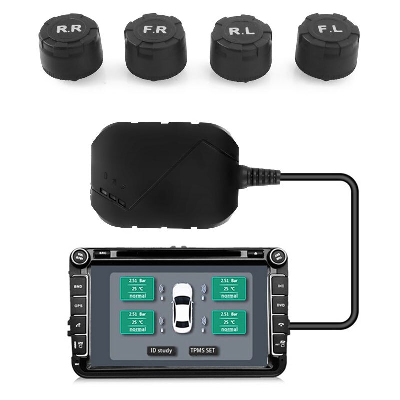 USB Android TPMS Tire Pressure Monitoring System Display Alarm System 5V Internal Sensors Android Navigation Car Radio 4 Sensors