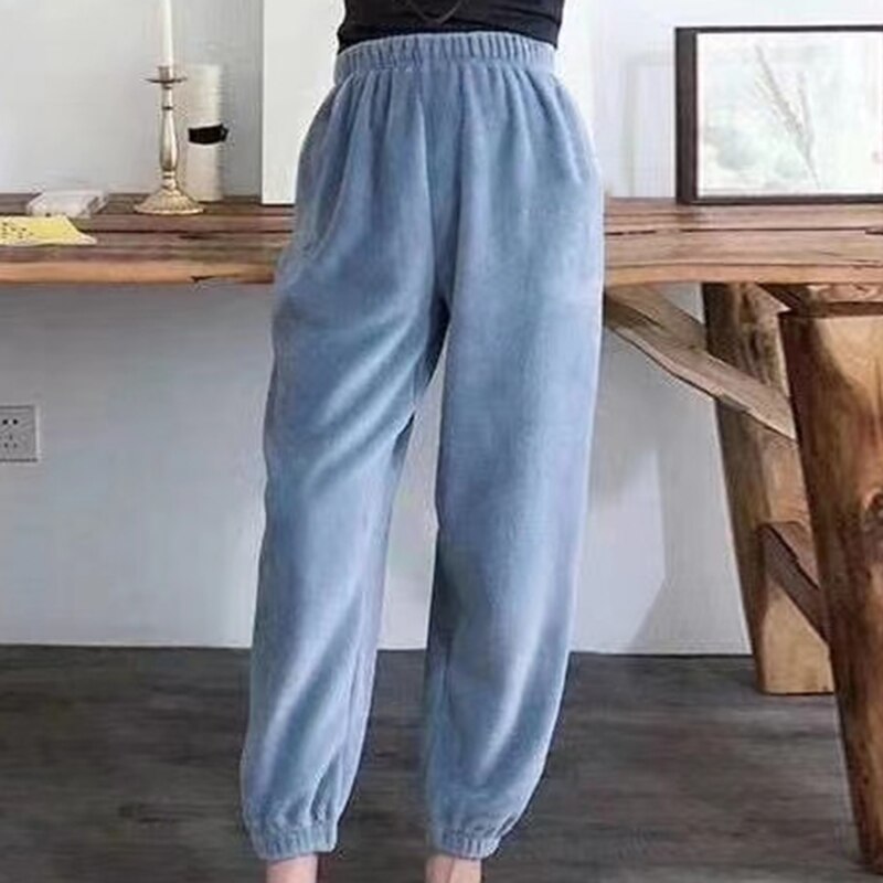 Casual Loose Pajamas Winter Warm Coral Fleece Solid Color Pajamas Comfortable Skin-friendly Simple All-match Pants