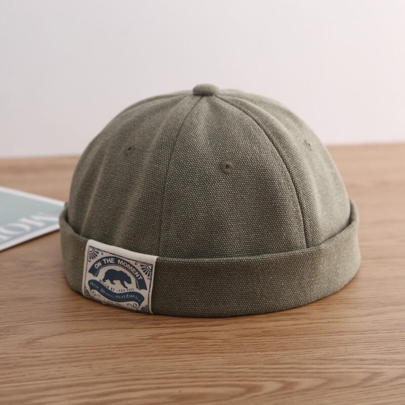 Bonnet Docker pour hommes et femmes, casquette de marin rétro, chapeau sans bord, casquette de papa: green