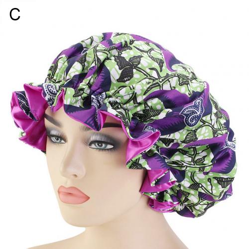 Frauen Afrikanische Blumen- drucken Satin- Nacht Schlaf Motorhaube Hütte Haarpflege Kappe Kopf wickeln Große Kopf Tragen Damen Headwrap Haar pflege Hütte: C