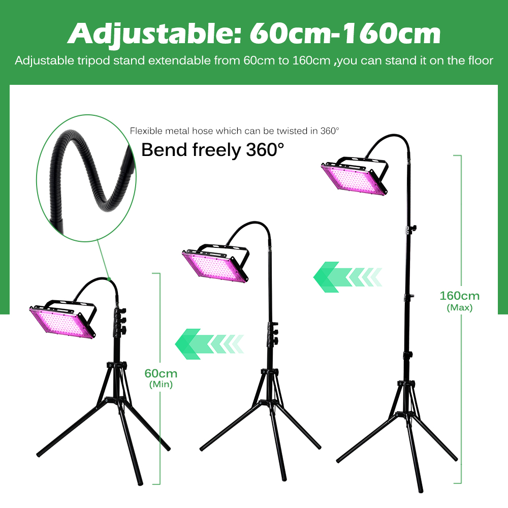 LED Grow Lights for Indoor Plants AC 220V Phyto Lamp with Stand 50W 100W 200W Full Spectrum Plant Flood Light for Veg Greenhouse