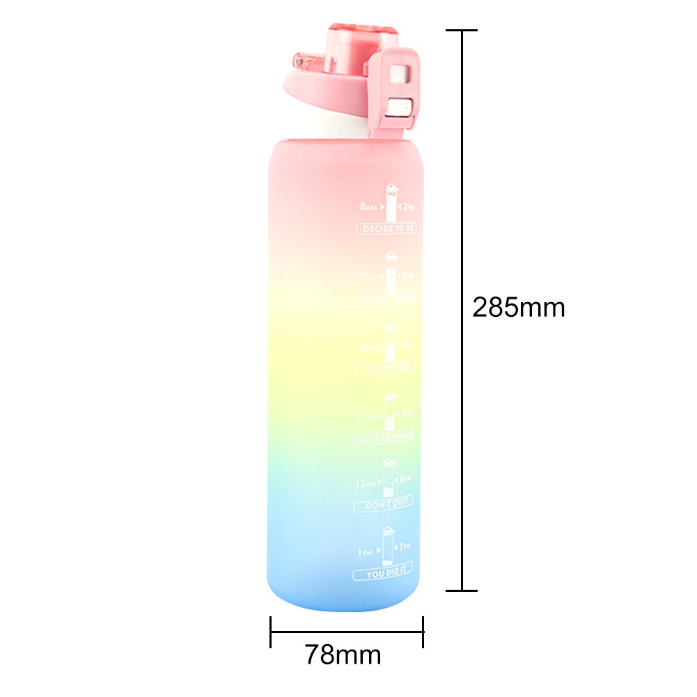 1000Ml Water Fles Draagbare Kleurrijke Bidon Tijd Marker Auto Open Lock Lekvrije Cup Gym Outdoor Fietsen school Ketel: Pink