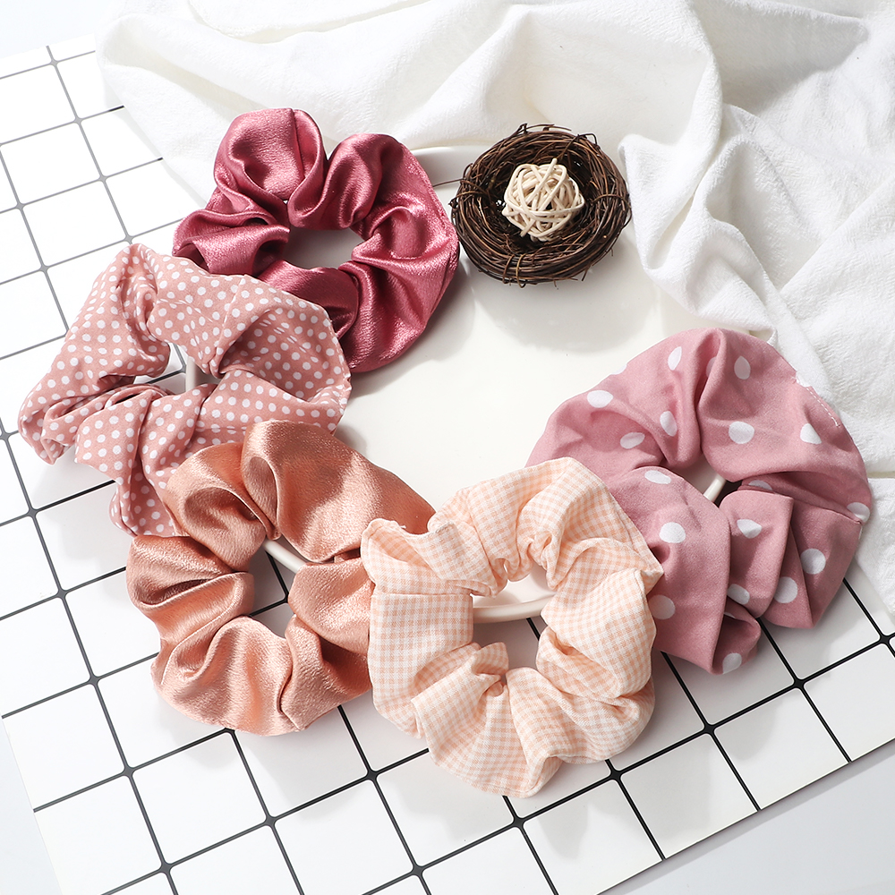 5 unids/lote Boo-tiful Scrunchies de satén de seda banda para el cabello de goma elástica grande coleta para mujer y niña accesorios para lazos para el cabello al por mayor: Multicolor