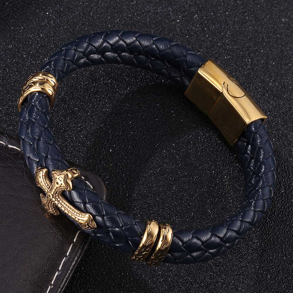 Luxury Cross Classic Stainless Steel Men Leather Bracelet Choose Handsome Men's Christmas BB1028