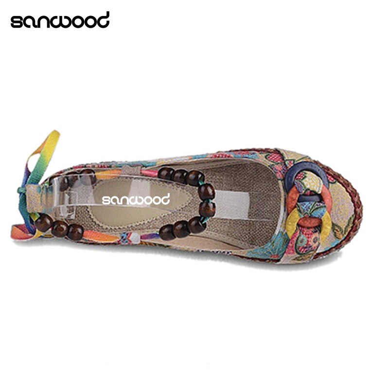 Mocasines coloridos étnicos con cordones y cuentas para mujer, zapatos planos de punta redonda cómodos, novedad