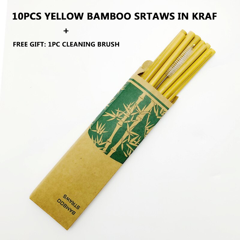 10 Stks/partij Natuurlijke Bamboe Rietje Herbruikbare Bar Bamboe Rietjes Set Travelling Stro Set Met Borstel Cane Rietjes