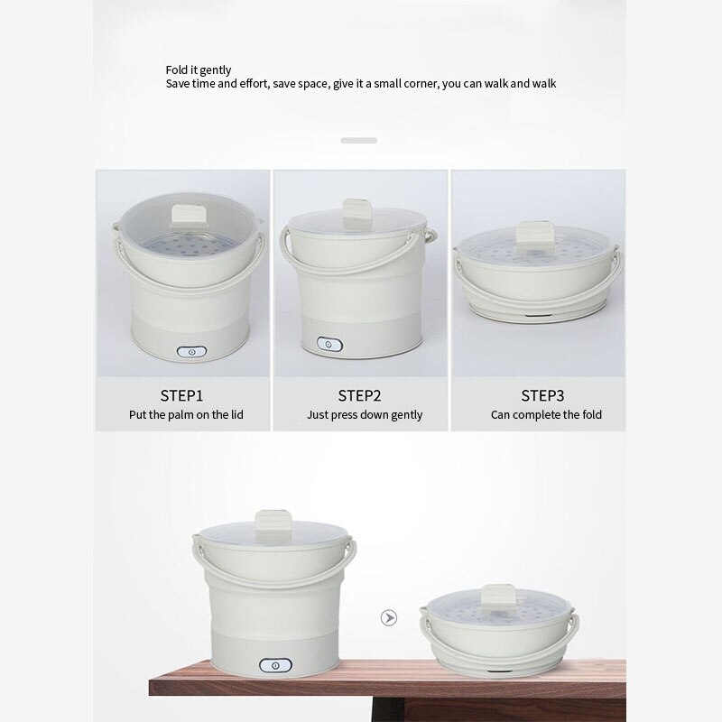 Folding Electric Skillet Kettle Heated Food Container Heated Lunch Box Cooker Portable Pot Cooking Tea