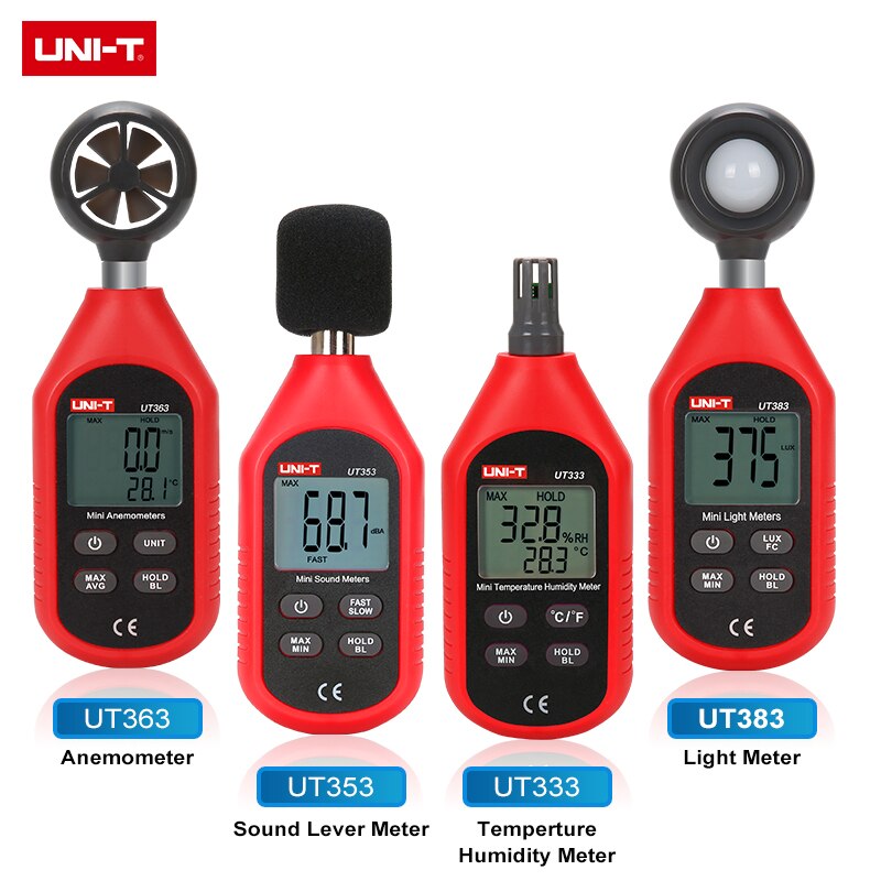 UNI-T Mini Light Meter Portable LCD digital temperature and humidity meter Anemometer Noise Meter LUX/FC UT333 UT353 UT363 UT383