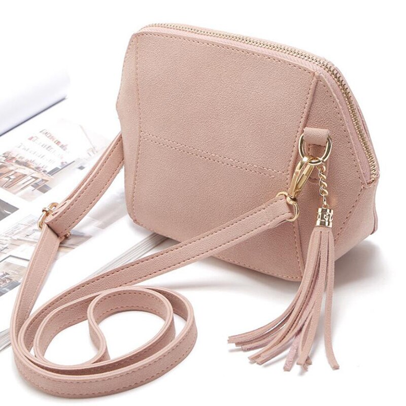 Bolso cruzado de nobuk con borla para mujer, Mini bolso de hombro femenino con solapa de cuero PU, Bolso Barato de mensajero sólido